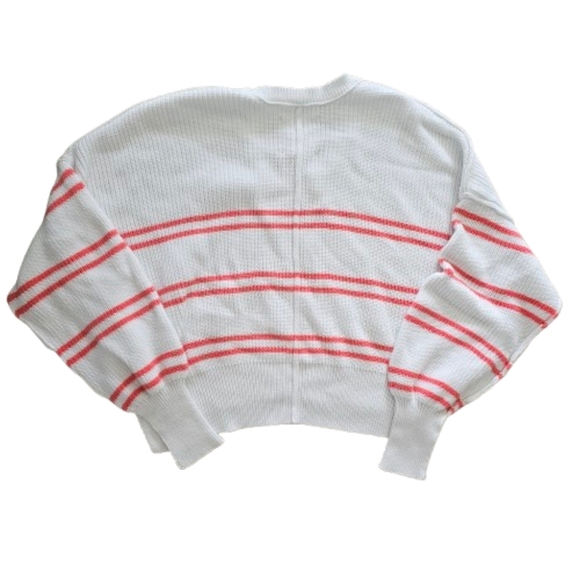 Aerie Beyond Cropped Sweater White Coral Red Stripes Size S - Picture 4 of 8